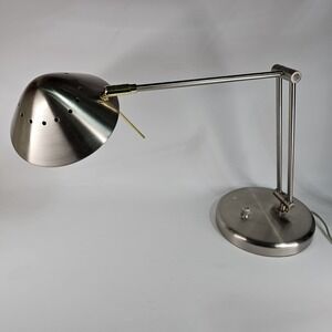 Vtg TENSOR UFO Space Age Saucer Table Desk Lamp 12813 MCM Gold & Silver Tone
